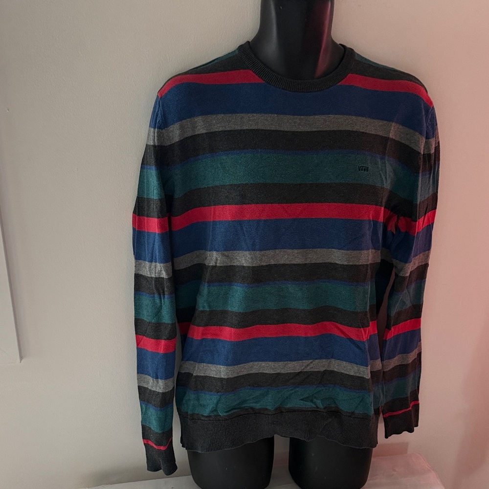 Vans Men's Striped Crewneck Sweater - Red, Blue, Green